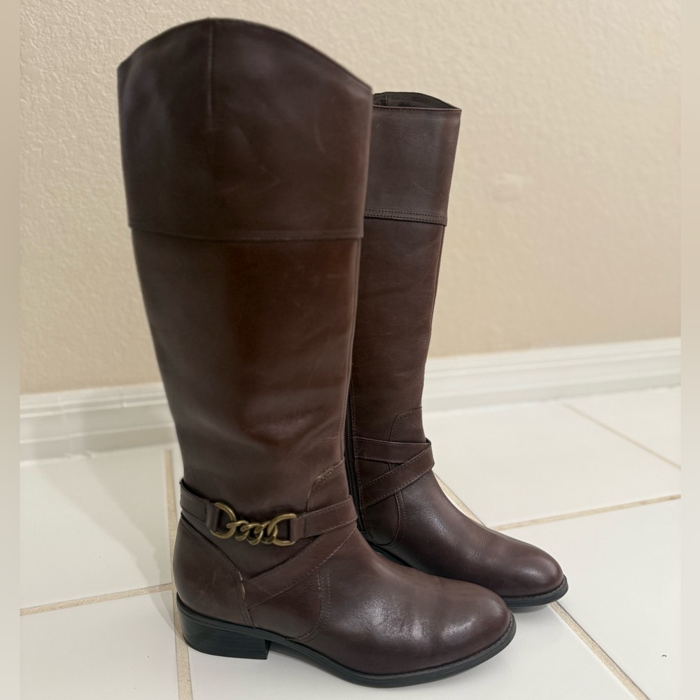 Lauren Ralph Lauren Brown Leather Riding Boots with Chain